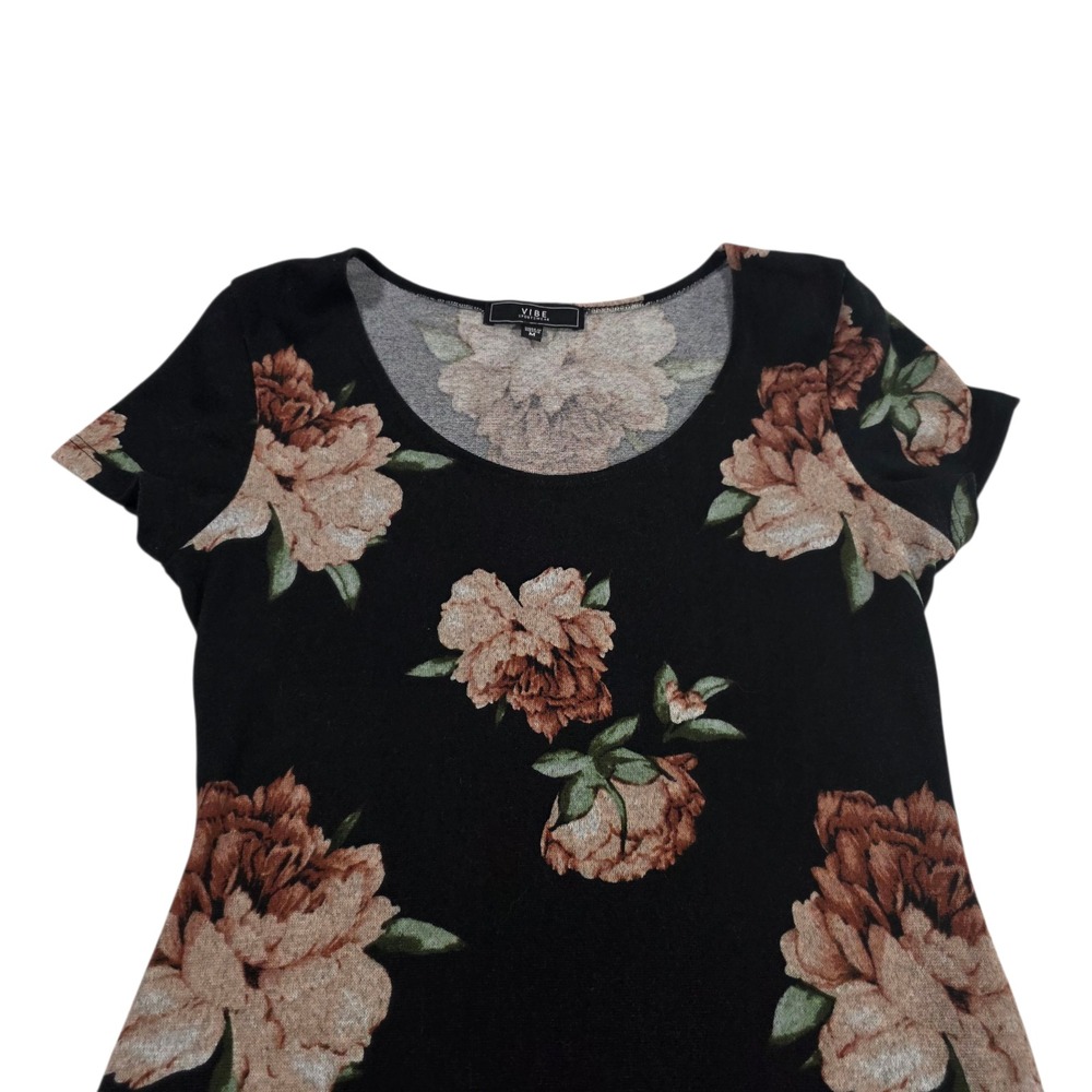 Vibe Sportswear Womens Maxi Dress Brown M Floral Stretch Round‎ Neck Side Slit - Picture 3 of 8